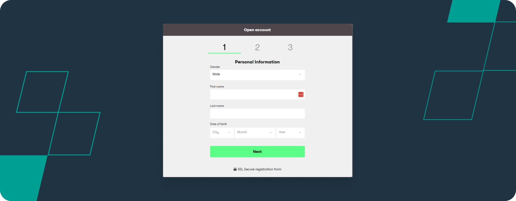 screenshot of 10bet registration process step 1