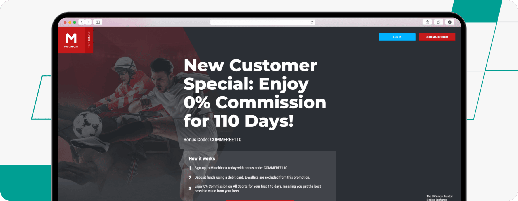 screenshot of matchbook's 0% commission welcome offer